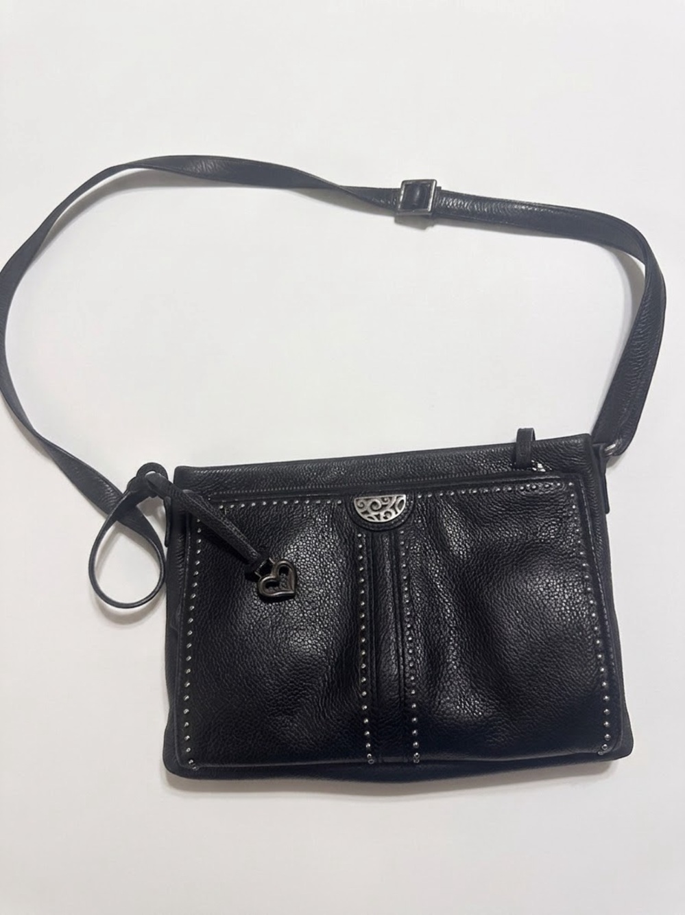 Brighton Black Leather Crossbody with Heart Charm